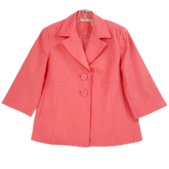 Cotton Silk Linen Blend Woman’s Blazer Coral Color by Trevan Warm Weather Blazer - Picture 16 of 16
